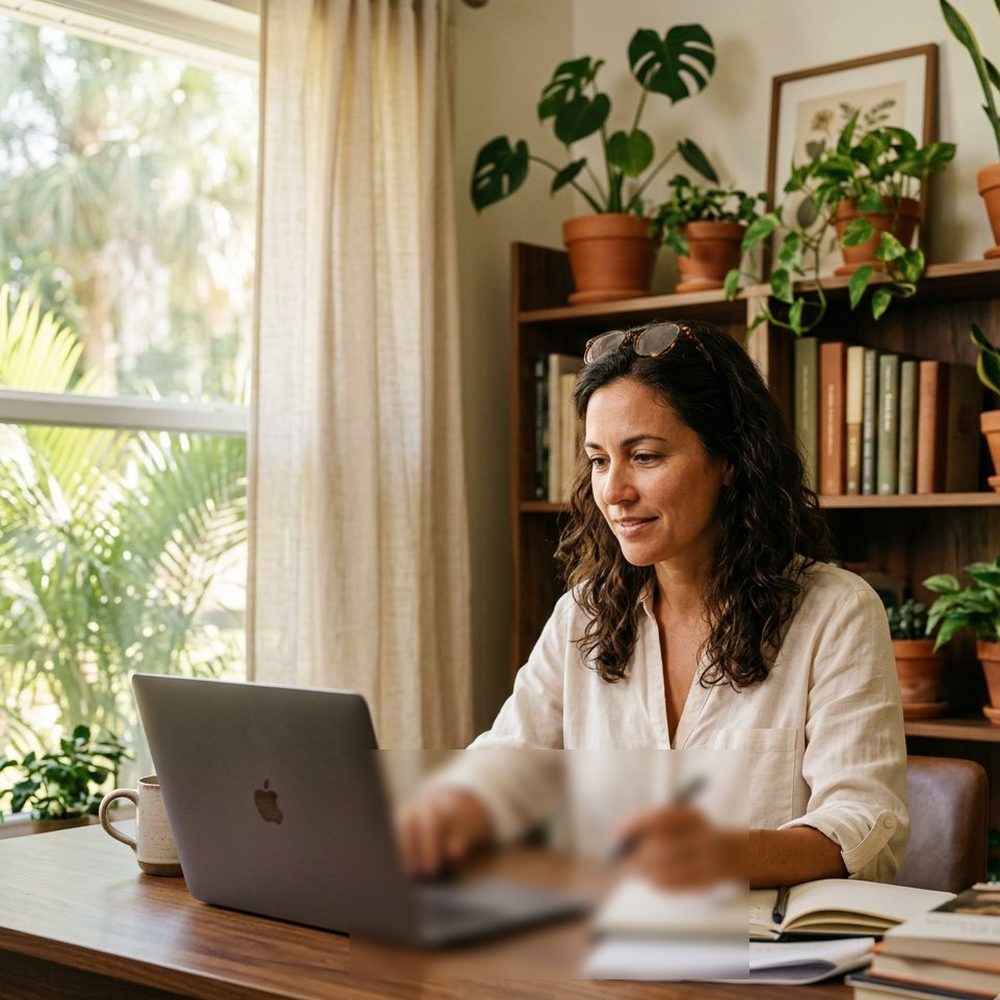 Therapist working from a home office